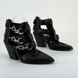 Rebecca Minkoff Seavie Women’s Boots 7.5 Leather Buckle Strap Heel Western Punk