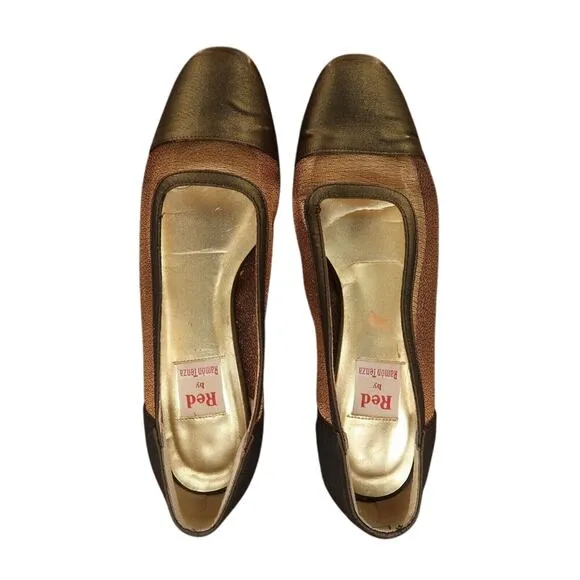 Red by Ramon Tenza Shoes Women 8 Loafer Pump Block Heel Slip On Vintage Metallic