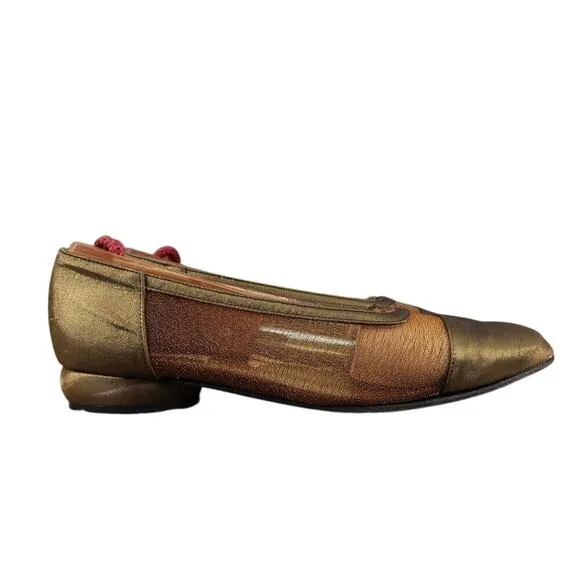Red by Ramon Tenza Shoes Women 8 Loafer Pump Block Heel Slip On Vintage Metallic