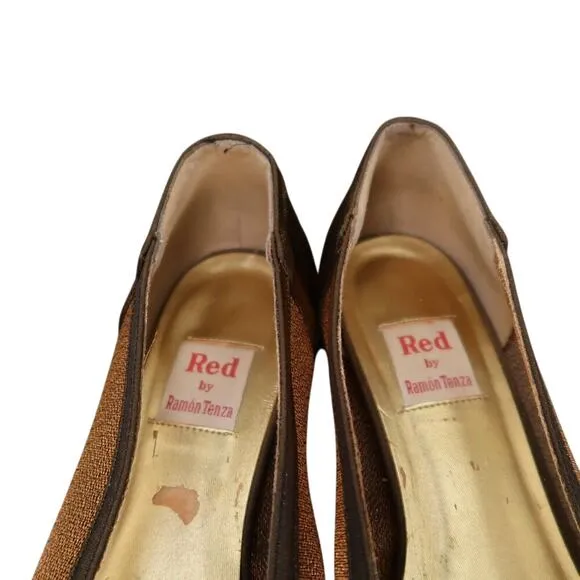 Red by Ramon Tenza Shoes Women 8 Loafer Pump Block Heel Slip On Vintage Metallic
