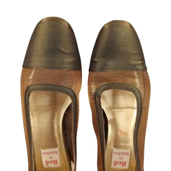 Red by Ramon Tenza Shoes Women 8 Loafer Pump Block Heel Slip On Vintage Metallic