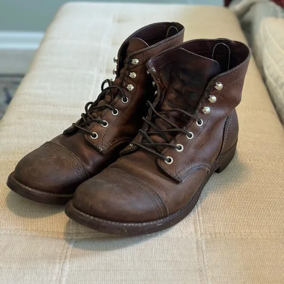 Red Wing Brown Leather Boots Cap Toe Lace-Up