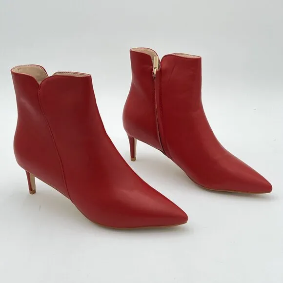 Red Women Mid Heel Ankle Boots Pointed Toe Side Zippers Party Dress Booties