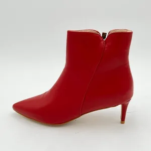 Red Women Mid Heel Ankle Boots Pointed Toe Side Zippers Party Dress Booties