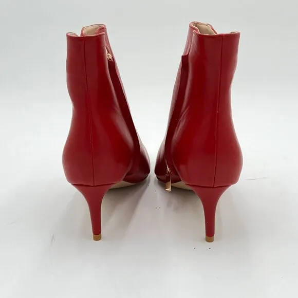 Red Women Mid Heel Ankle Boots Pointed Toe Side Zippers Party Dress Booties