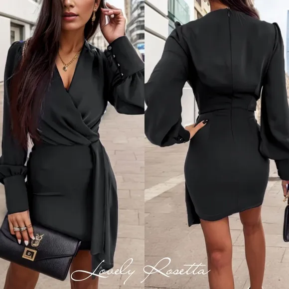 Red Wrap Style Lantern Sleeve Mini Dress