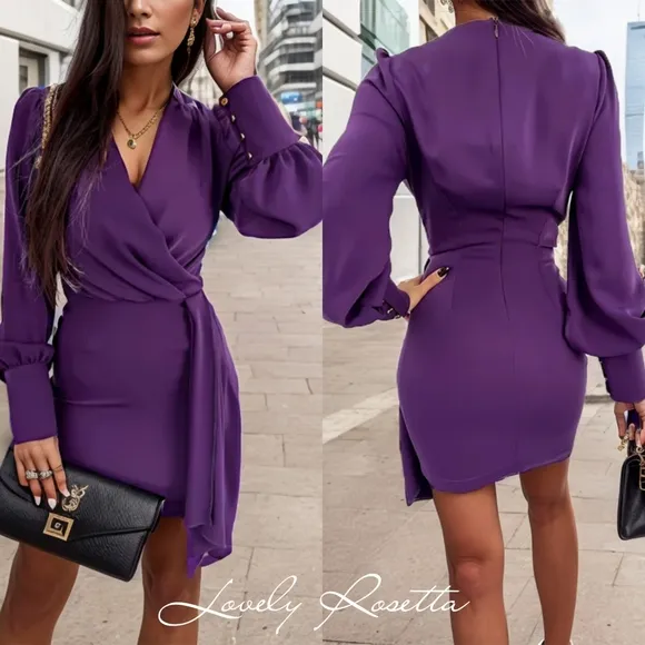 Red Wrap Style Lantern Sleeve Mini Dress