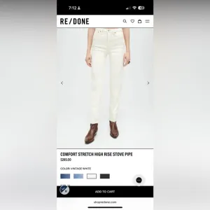 Re/Done High Rise Stove Pipe White Denim