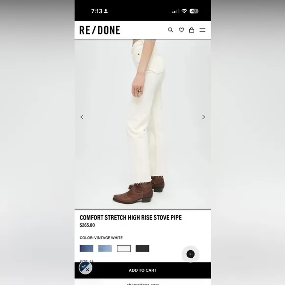 Re/Done High Rise Stove Pipe White Denim