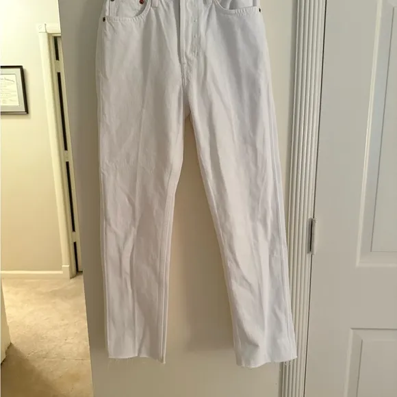 Re/Done High Rise Stove Pipe White Denim