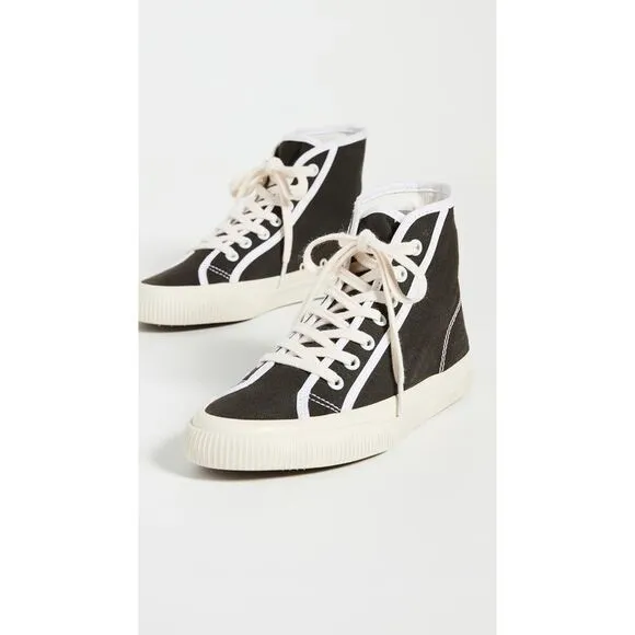 REDONE Womens Black Contrast Trim Grommets Distressed 90 Toe Sneakers Shoes 36