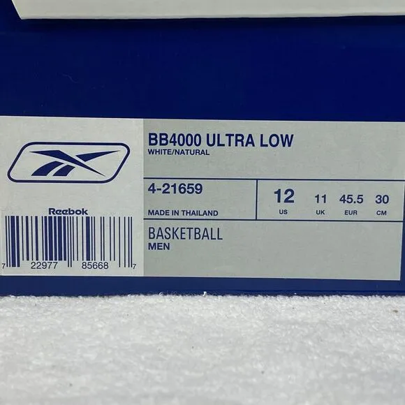 Reebok BB 4000 Ultra Low Basketball Shoes Mens 12 Sneakers White Retro Athletic