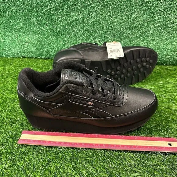 Reebok Classic Renaissance Mens 10‎ Black Leather Shoes Sneakers Low Top NEW