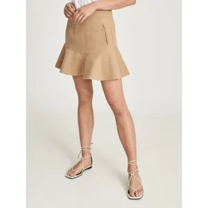 Reiss Luna Mini Skirt w/Frill Hemline Camel  Sz 6