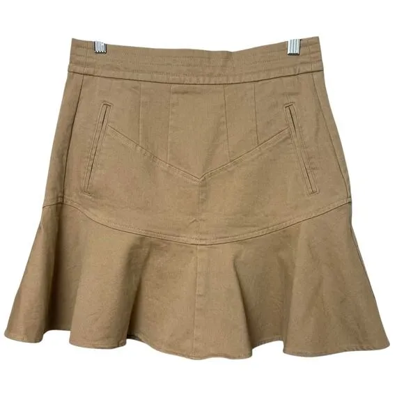 Reiss Luna Mini Skirt w/Frill Hemline Camel  Sz 6