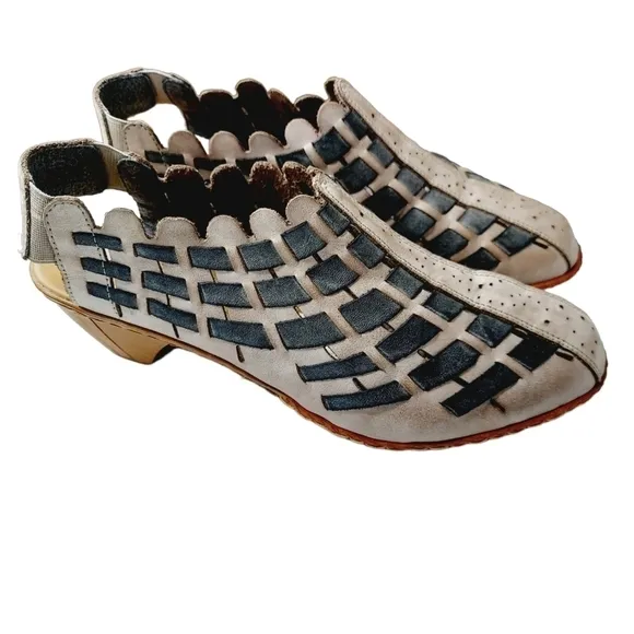 Rieker Sina Gray Leather Slingback Woven Clog Sandals Pumps Womens EU 39 US 8.5