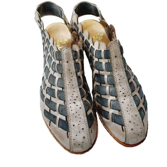 Rieker Sina Gray Leather Slingback Woven Clog Sandals Pumps Womens EU 39 US 8.5