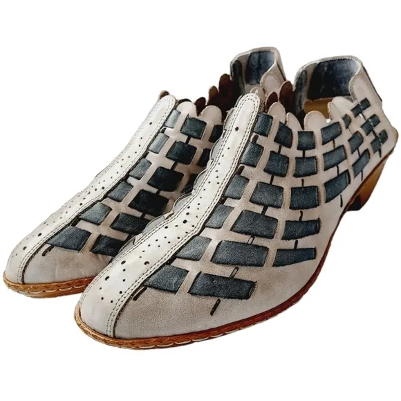 Rieker Sina Gray Leather Slingback Woven Clog Sandals Pumps Womens EU 39 US 8.5