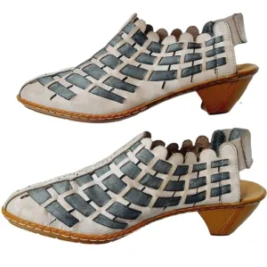 Rieker Sina Gray Leather Slingback Woven Clog Sandals Pumps Womens EU 39 US 8.5