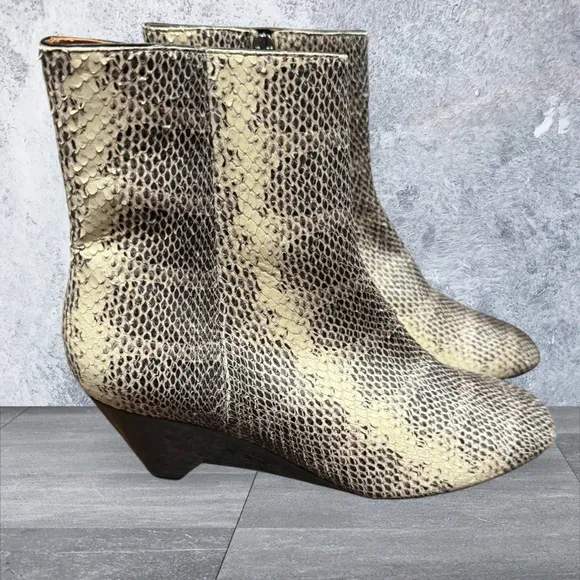 Robert Clergerie Chic Genuine Snakeskin Ankle Boots with clear wedge heel