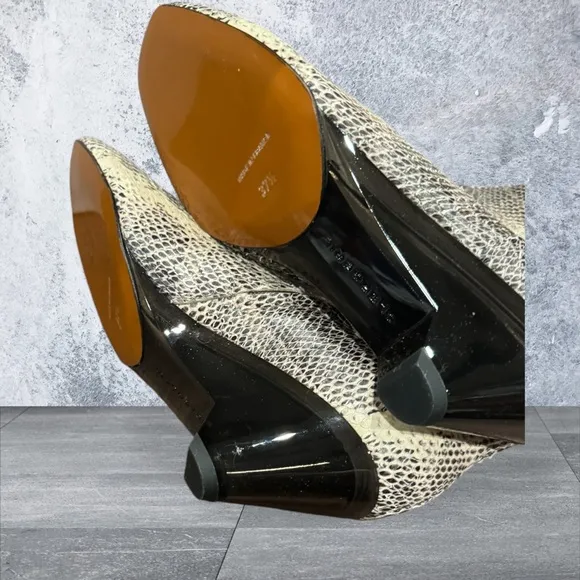 Robert Clergerie Chic Genuine Snakeskin Ankle Boots with clear wedge heel