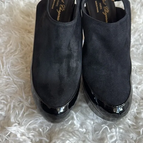 Robert Clergerie Suede Patent Leather Heels/shoes Black Sz 10 EU 41 Slingback