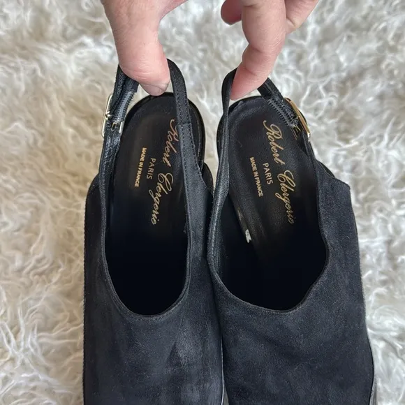 Robert Clergerie Suede Patent Leather Heels/shoes Black Sz 10 EU 41 Slingback