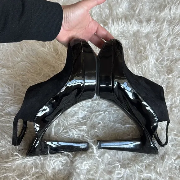 Robert Clergerie Suede Patent Leather Heels/shoes Black Sz 10 EU 41 Slingback
