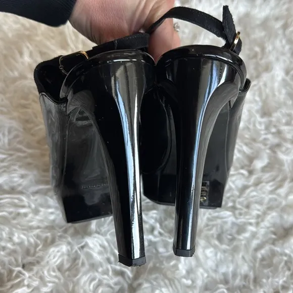 Robert Clergerie Suede Patent Leather Heels/shoes Black Sz 10 EU 41 Slingback
