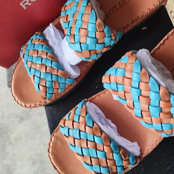 Robert Zur Blue and Brown Woven Sandals