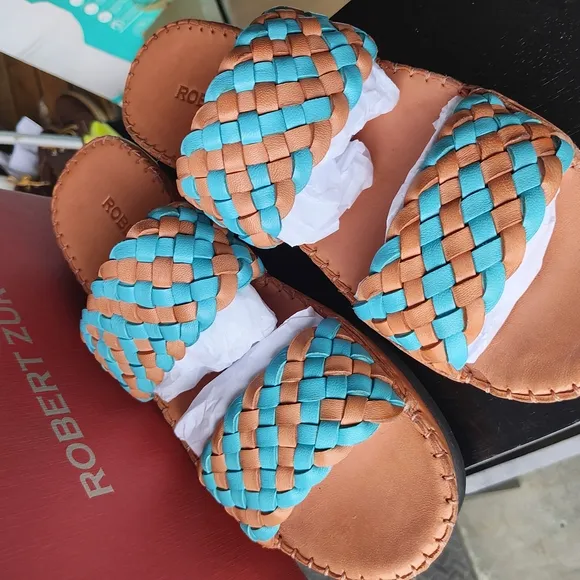 Robert Zur Blue and Brown Woven Sandals