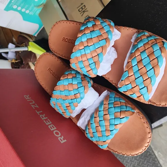 Robert Zur Blue and Brown Woven Sandals