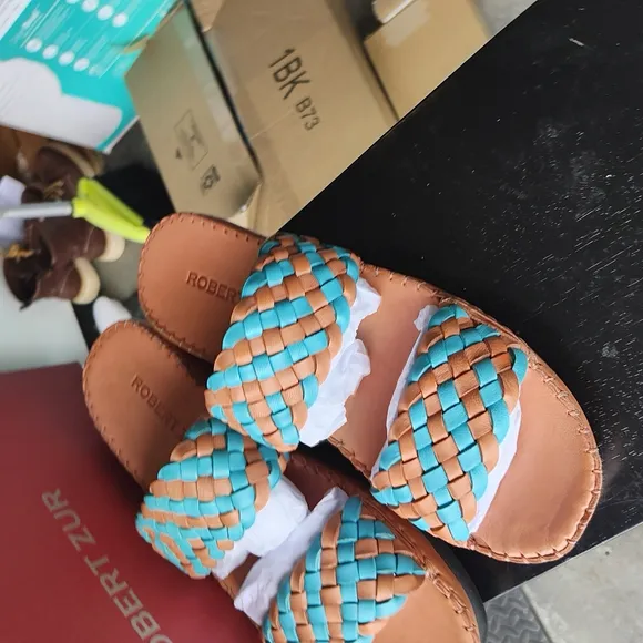 Robert Zur Blue and Brown Woven Sandals