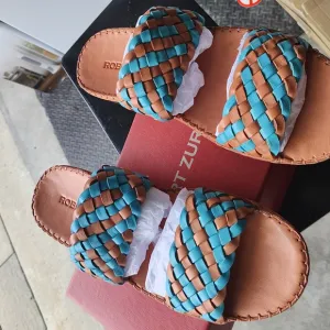 Robert Zur Blue and Brown Woven Sandals