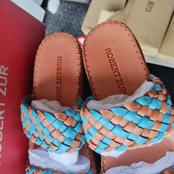 Robert Zur Blue and Brown Woven Sandals