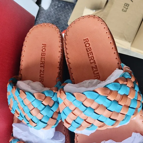 Robert Zur Blue and Brown Woven Sandals