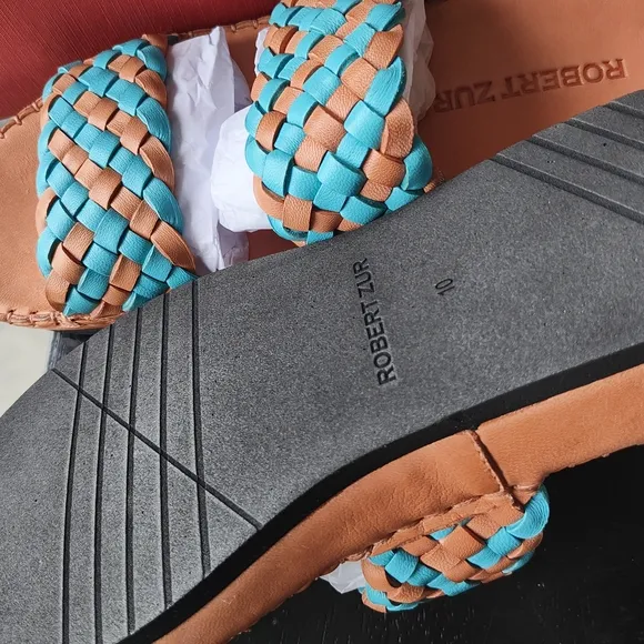 Robert Zur Blue and Brown Woven Sandals