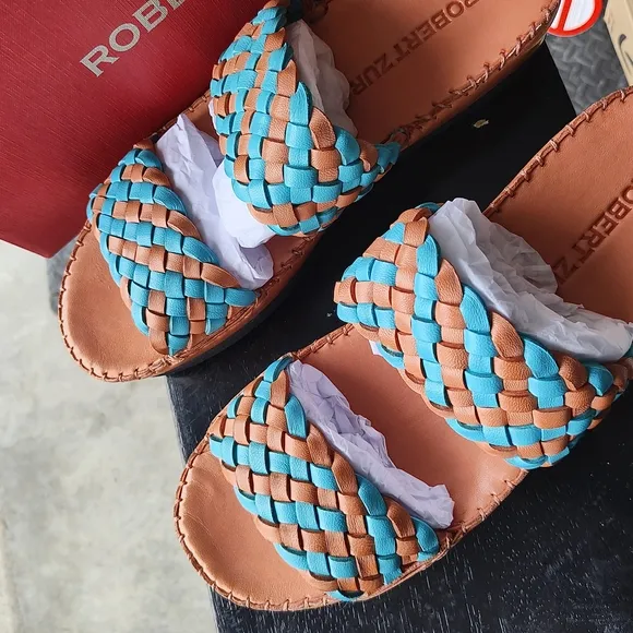 Robert Zur Blue and Brown Woven Sandals