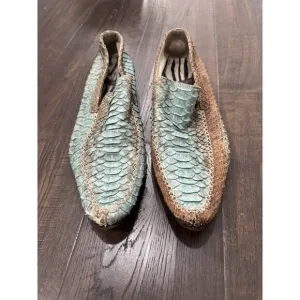 Roberto Cavalli Italy Snakeskin Blue Brown Loafer Slip On Shoes Mens 41
