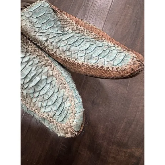 Roberto Cavalli Italy Snakeskin Blue Brown Loafer Slip On Shoes Mens 41