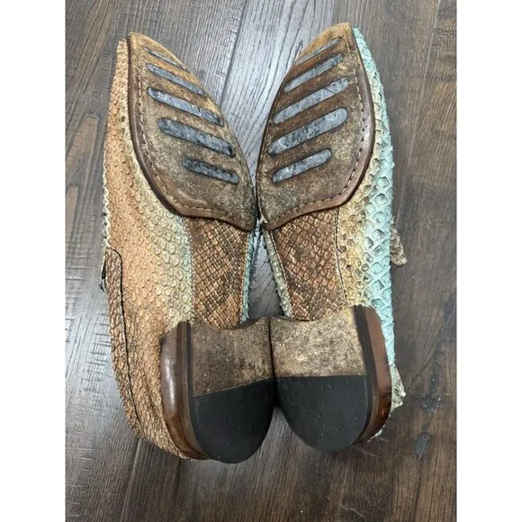 Roberto Cavalli Italy Snakeskin Blue Brown Loafer Slip On Shoes Mens 41