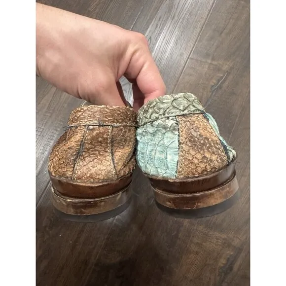 Roberto Cavalli Italy Snakeskin Blue Brown Loafer Slip On Shoes Mens 41