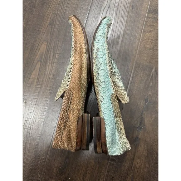 Roberto Cavalli Italy Snakeskin Blue Brown Loafer Slip On Shoes Mens 41
