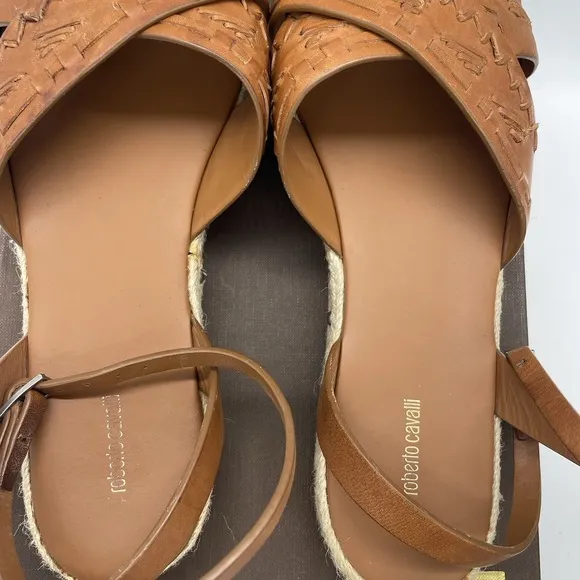 Roberto Cavalli Womens 41 Shoes Brown Platform Espadrillas Vacchetta Sandals