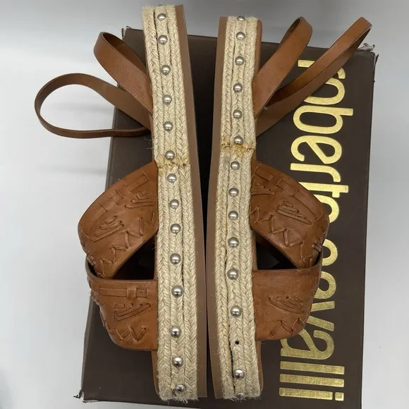 Roberto Cavalli Womens 41 Shoes Brown Platform Espadrillas Vacchetta Sandals