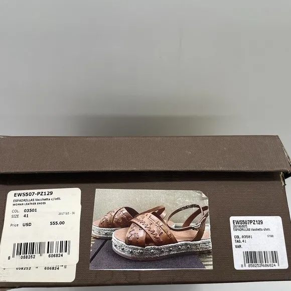 Roberto Cavalli Womens 41 Shoes Brown Platform Espadrillas Vacchetta Sandals