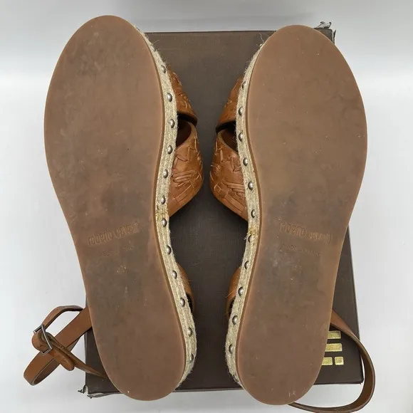 Roberto Cavalli Womens 41 Shoes Brown Platform Espadrillas Vacchetta Sandals