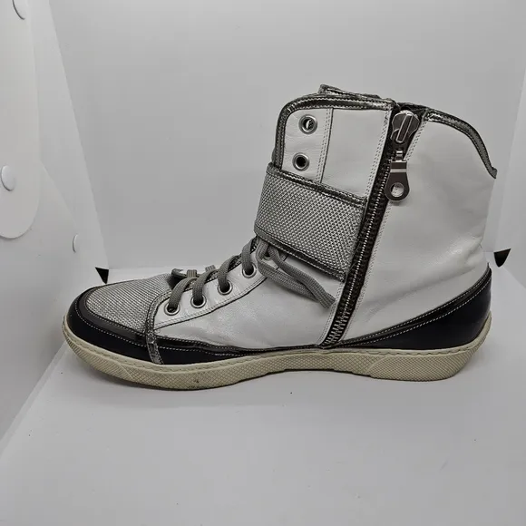 Roberto Guerrini high top sneakers white black silver made in Italy EU 45-46