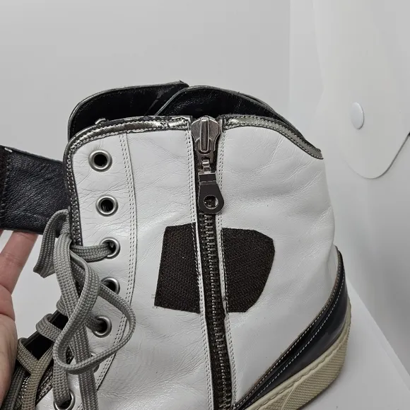 Roberto Guerrini high top sneakers white black silver made in Italy EU 45-46