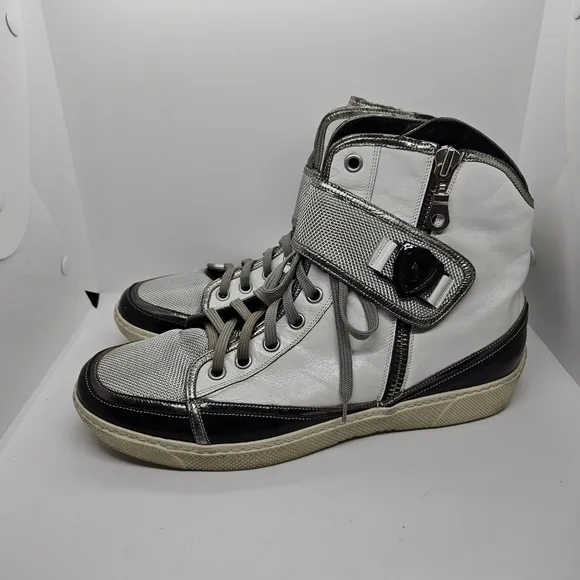 Roberto Guerrini high top sneakers white black silver made in Italy EU 45-46